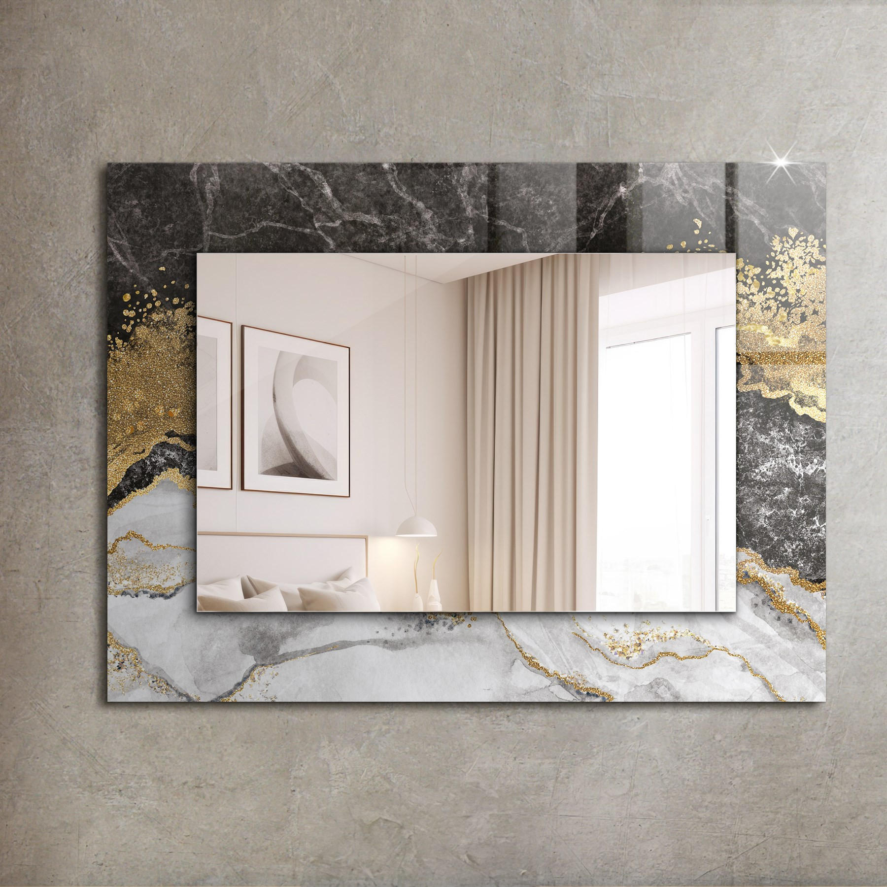 SPIEGEL 80 x 60 cm Rechteckig mit Aufdruck - Schwarz, Glas (80/60/0.4cm) - TULUP
