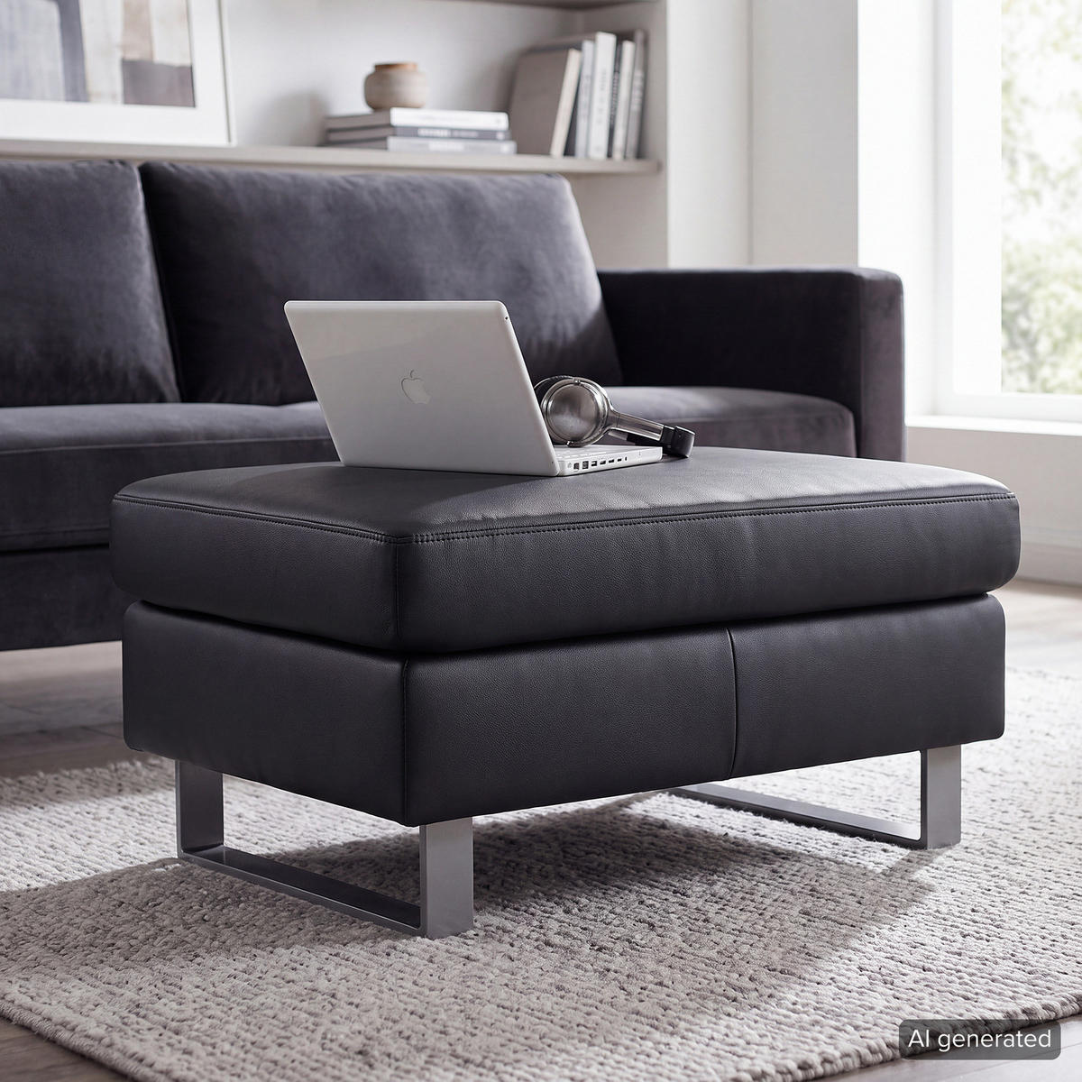 HOCKER - Kunstleder Schwarz - Schwarz, Kunststoff/Metall (92/40/56cm) - home24
