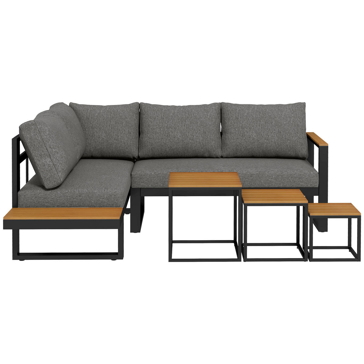 SITZGRUPPE DE-06453 5-teiliges Loungemöbelset, wendbar zu Ecksofa Grau/Natur - Dunkelgrau, Textil/Metall - ComfortXL