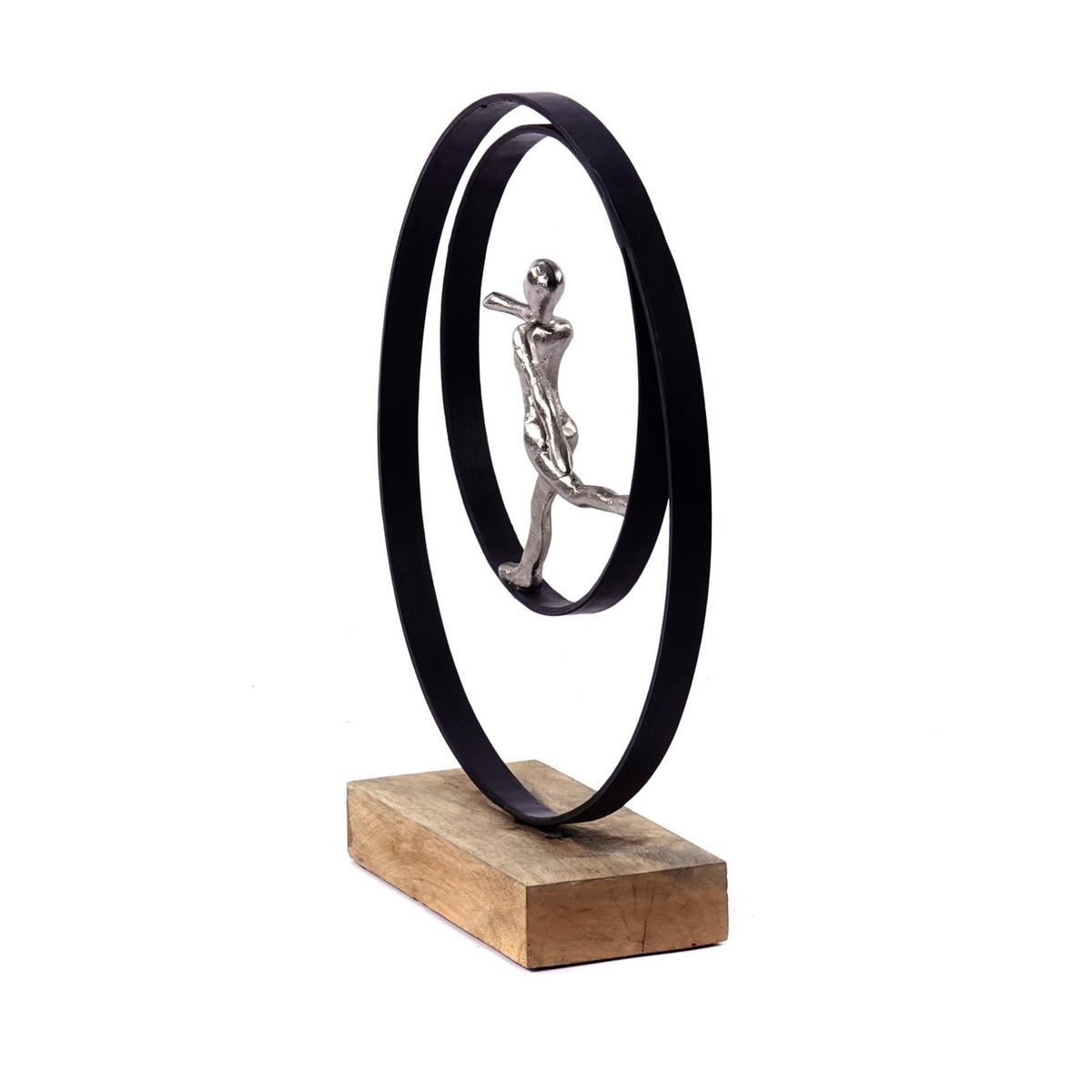 SKULPTUR Move Mangoholz, Metall silber-natur - Schwarz, Metall (30/35/9cm) - CREEDWOOD