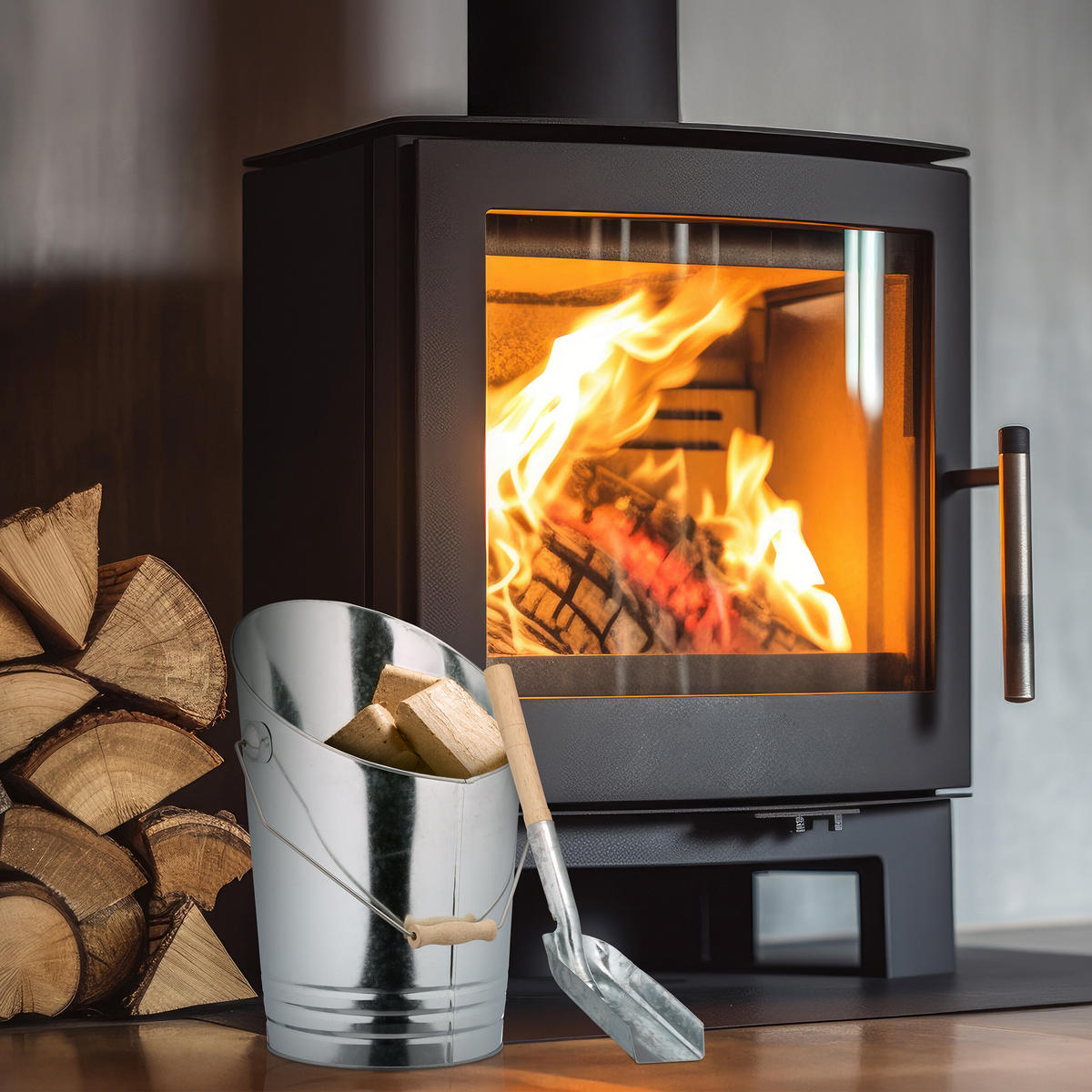 KOHLENEIMER - Silberfarben, Holz/Metall (26.5/29.5/39cm) - Relaxdays