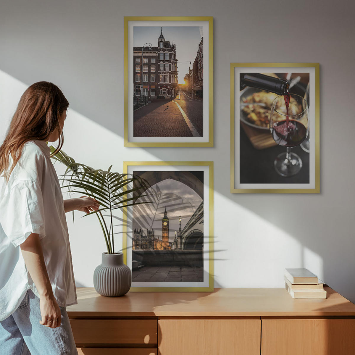 WANDBILDER 3er Set - 40x60 cm Goldrahmen - Bilder von Essen in der Stadt London - Goldfarben, Kunststoff (40/60cm) - ArtPrintCave