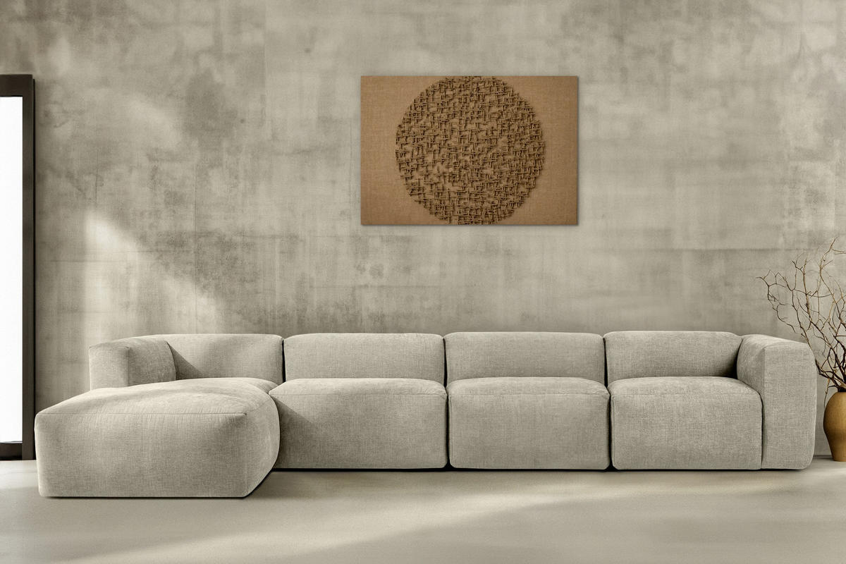 ECKMODULSOFA-LINKS BUFFO 6-Sitzer mit extrem weicher Sitzfläche, Gewebestoff, ecru - Ecru, Textil (377/180cm) - KONSIMO®