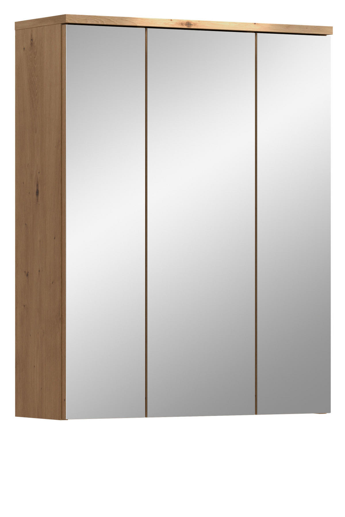 SPIEGELSCHRANK Eiche Artisan 60 x 77 cm, Badschrank 3-türig - Schwarz/Eiche Artisan, Glas/Holzwerkstoff (60/77/22cm) - Inn.Furn