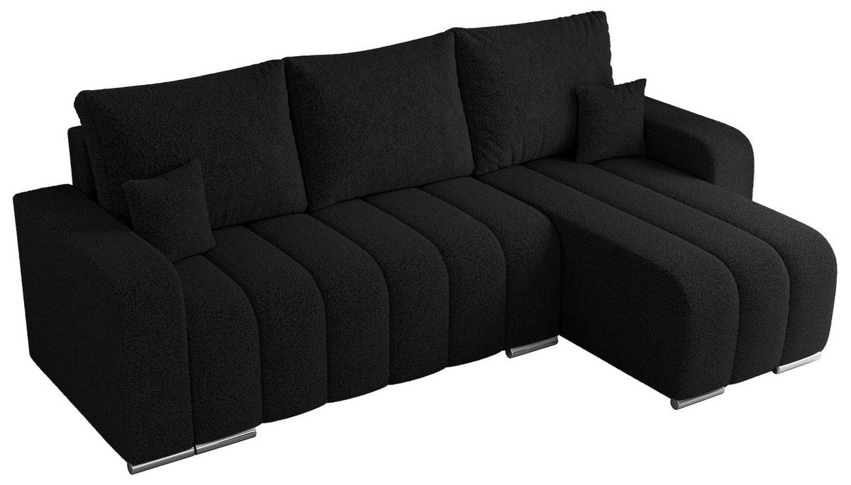 ECKSOFA KIRASSO L Schwarz Boucle - Schwarz/Grau, Textil (245/147cm) - MKS