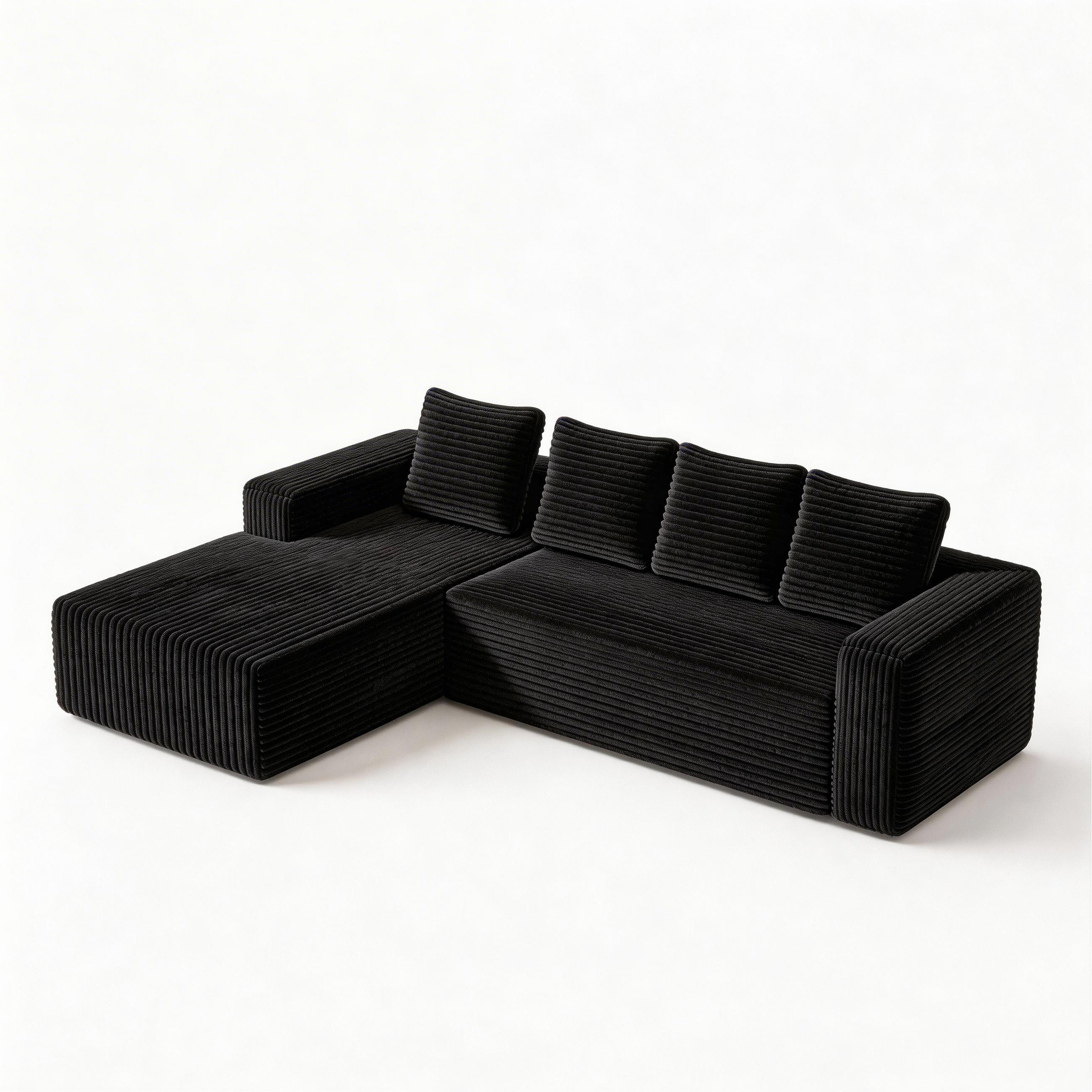 ECKSOFA Cloud L-Form mit rechter Chaise, DE-42592, Schwarz - Schwarz, Textil (261/168cm) - ComfortXL