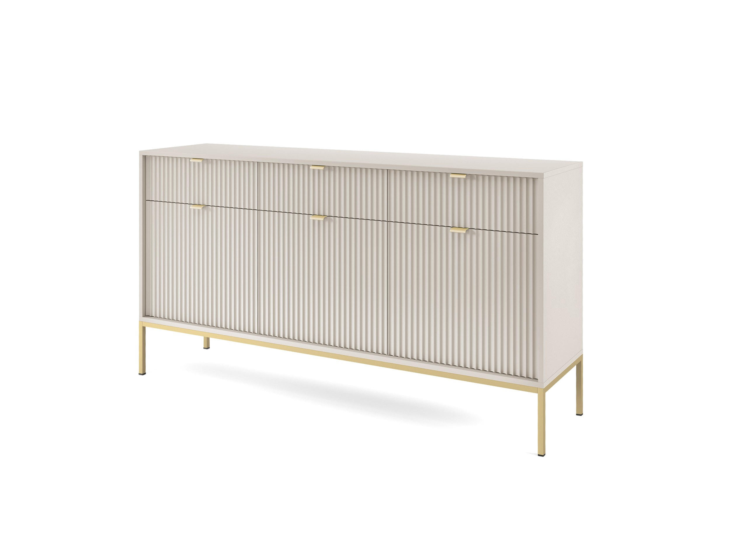 KOMMODE Nova Kaschmir, Golden Beine, Dreitürig - Kaschmir/Goldfarben, Holzwerkstoff/Metall (154/83/39cm) - Bettso