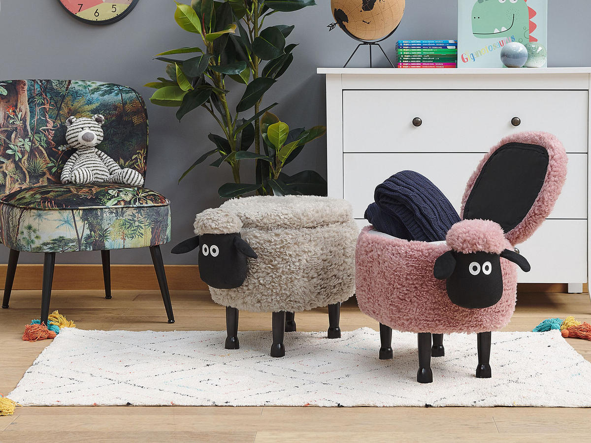 TIERHOCKER Sheep 35/55/40 cm - Pink, Kunststoff/Textil (55/40/35cm) - Beliani