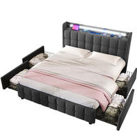 POLSTERBETT mit USB-Ladefunktion, Kopfteil und LED-Beleuchtung - Grau, Textil (180/200cm)