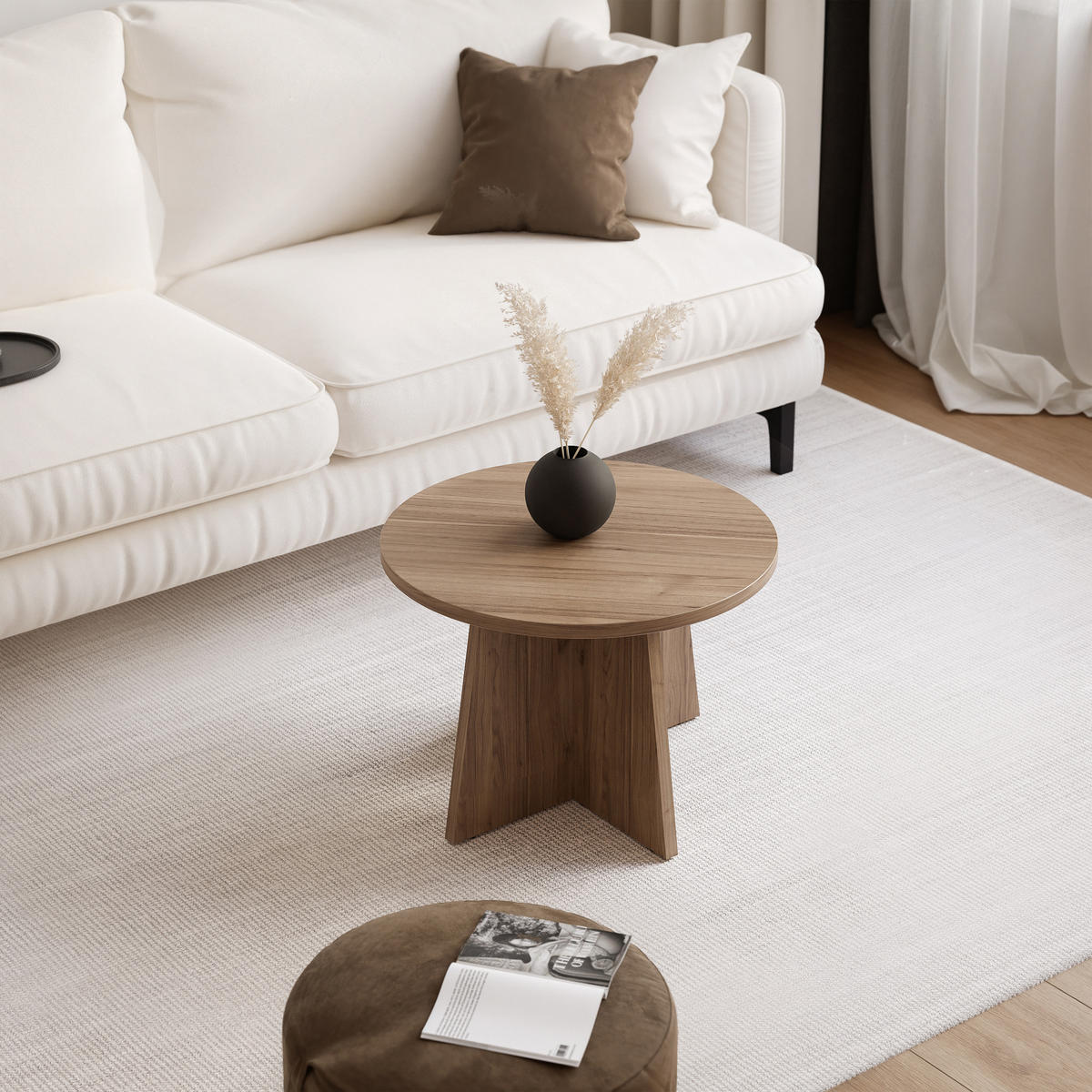 BELLAGIO menší konferenční stolek Ø 58 cm, ořech Royal - kašmírová, kompozitní dřevo (58/58/40cm) - Idohome