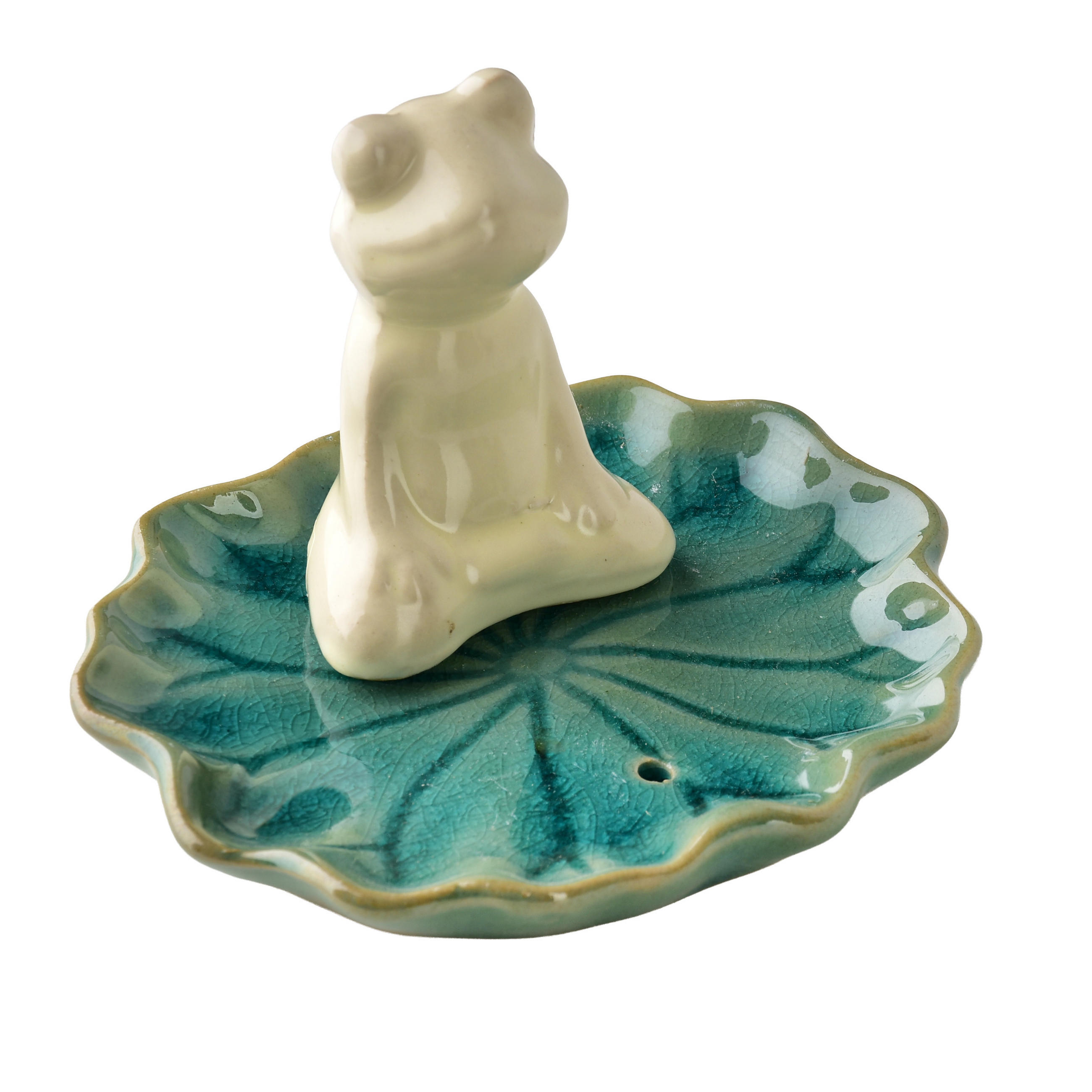 RÄUCHERSTÄBCHENHALTER Frosch 1-tlg Grün/Weiß 10x9x7 cm Keramik - Weiß/Grün, Keramik (8/9.5/10.5cm) - Mondex