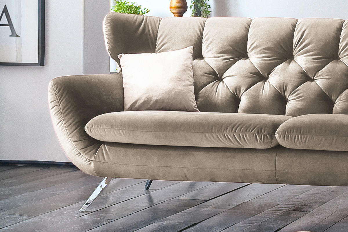 SOFA CHARME Braun Velvet - Dunkelbraun/Silberfarben, Textil/Metall (175/94/95cm) - KAWOLA