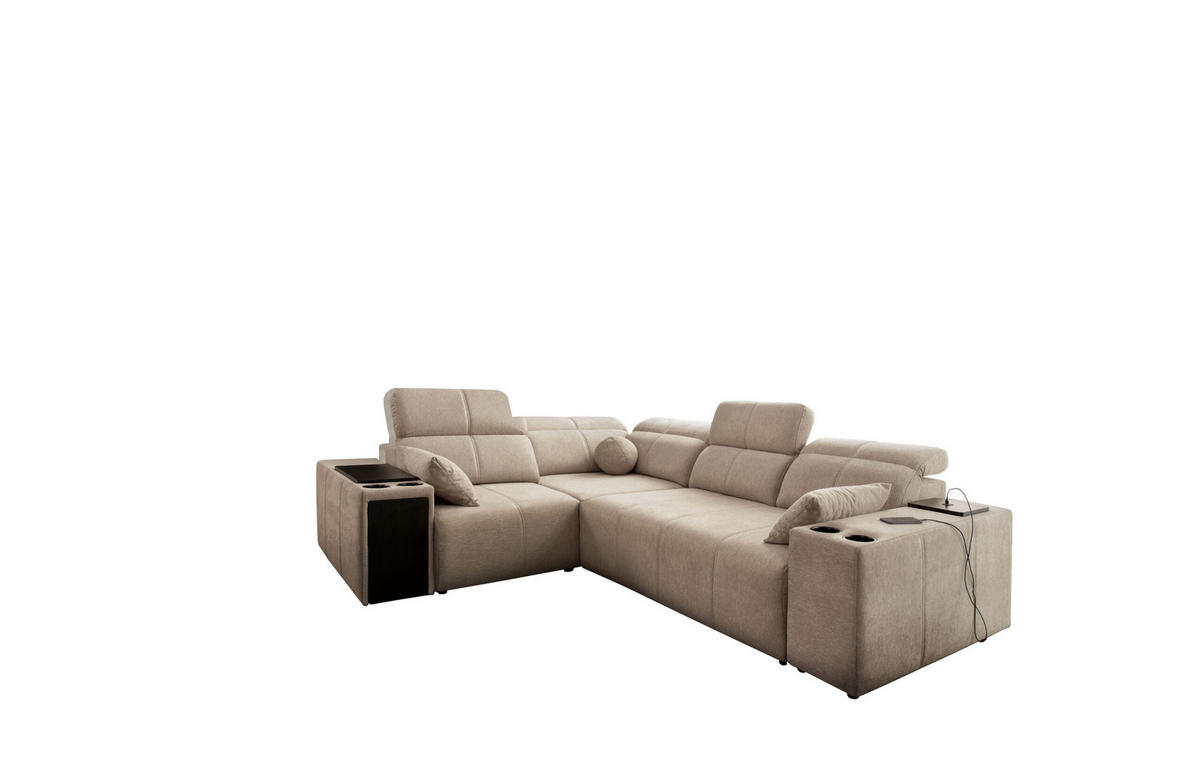 ECKSOFA Mit Schlaffunktion USB Und Verstellbarer Rückenlehne Mindy II KaltesBeige Links - Creme, Holz/Textil (219/288cm) - Kaiser Möbel