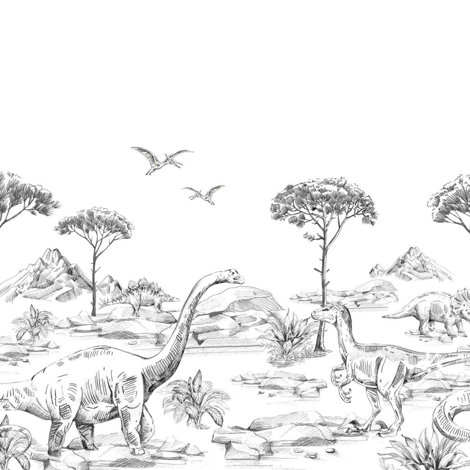 FOTOTAPETE Dinosaurier 300 x 279 cm - Schwarz, Papier (300/279cm) - ESTAhome