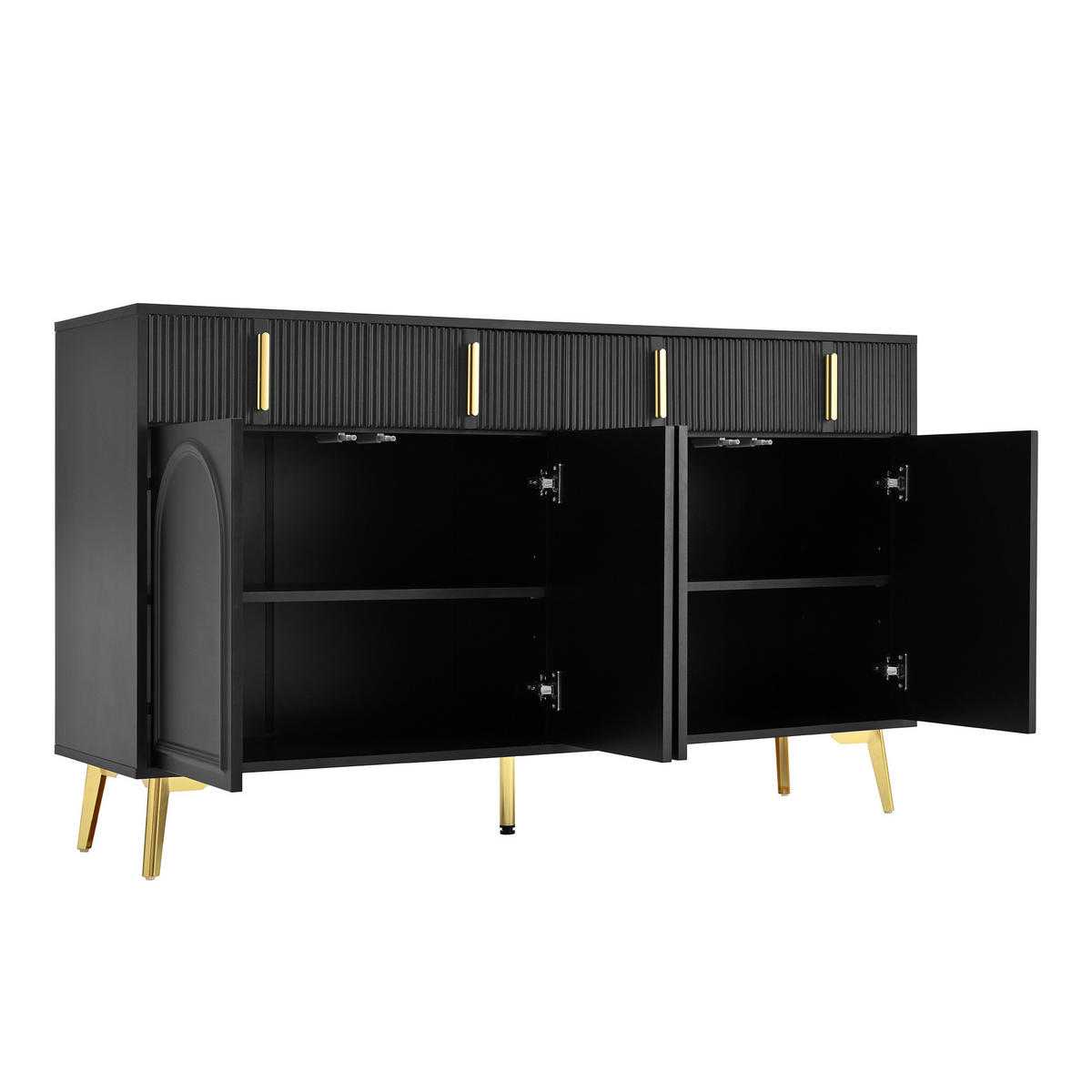 ANRICHTE Geschwungene-Fronten Schwarz-Goldfarben 140/38/82 cm - Schwarz, Holz (140/82/38cm) - PANGIVO