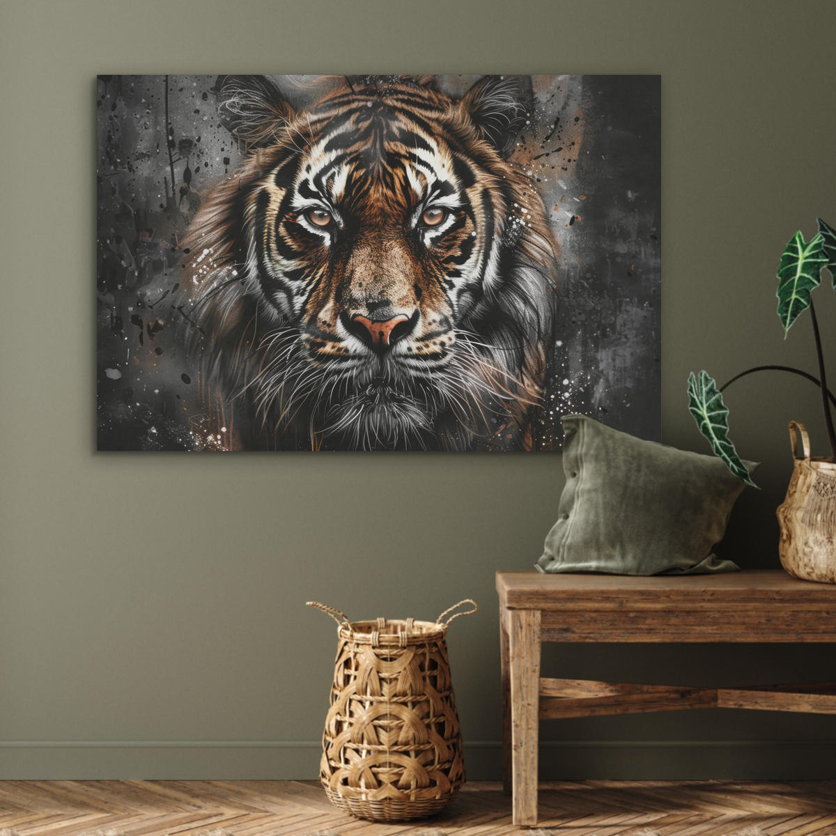 AKUSTIKBILD Tiger - Tiere - Porträt - Luxus - Schwarz Akustikpaneele 90x60 cm - Braun, Kunststoff (90/60/0.9cm) - MuchoWow