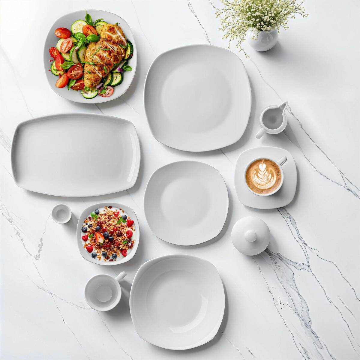 KOMBISERVICE Salerno,ineinander stapelbar, weiß, 100-teilig - Weiß, Keramik (19.5/3/30cm) - tectake