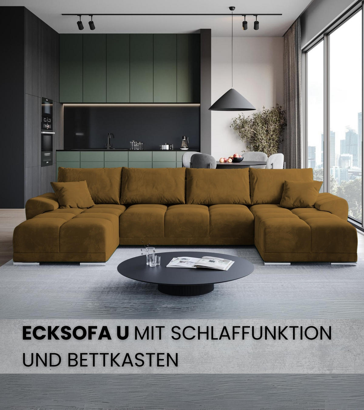 WOHNLANDSCHAFT Nubes mit Schlaffunktion Gelb Plüsch - Gelb/Silberfarben, Kunststoff/Textil (372/85/184cm) - Bromarkt