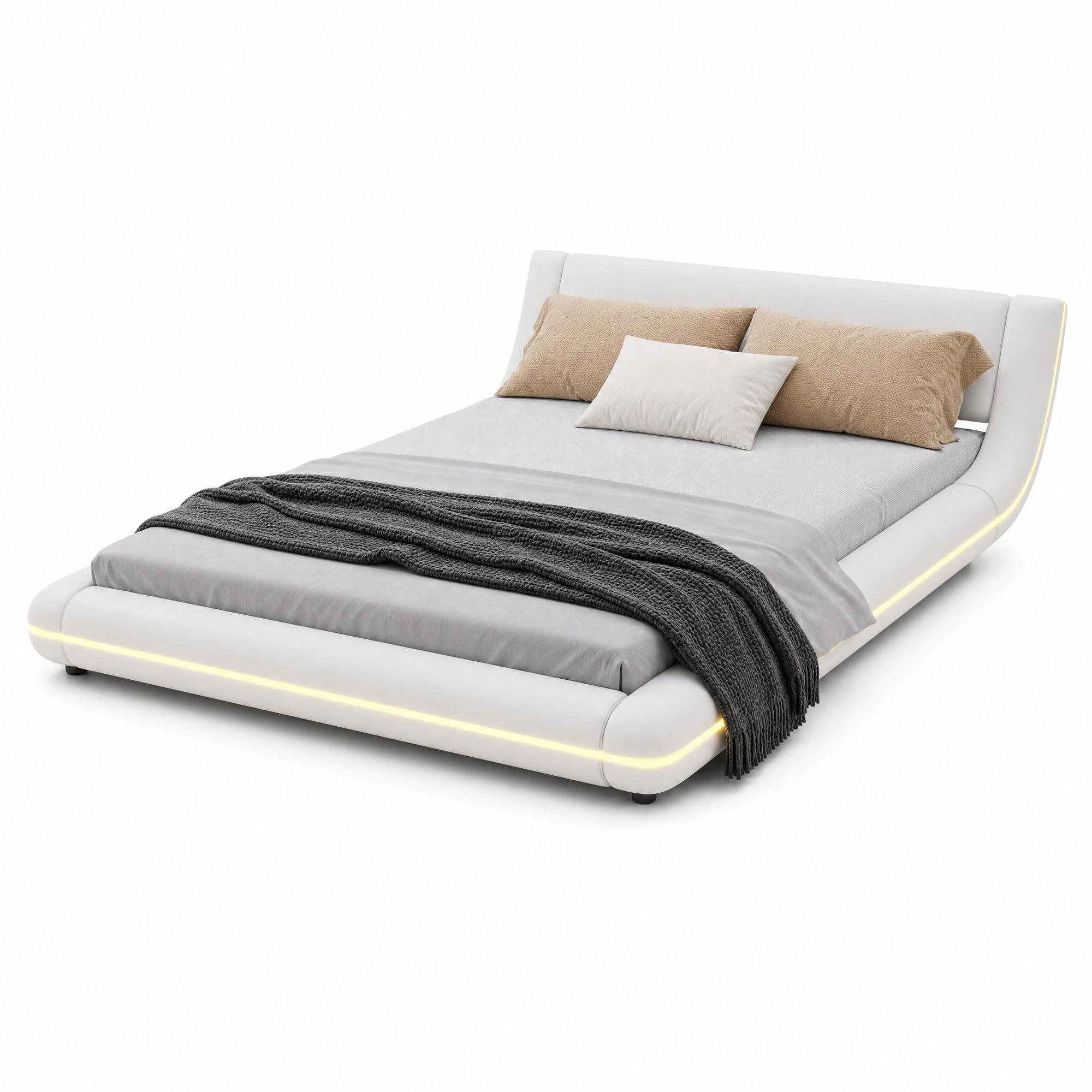 BETT 140/200 cm in Weiß mit LED - Weiß, Holzwerkstoff/Textil (140/200cm) - CHICFURN