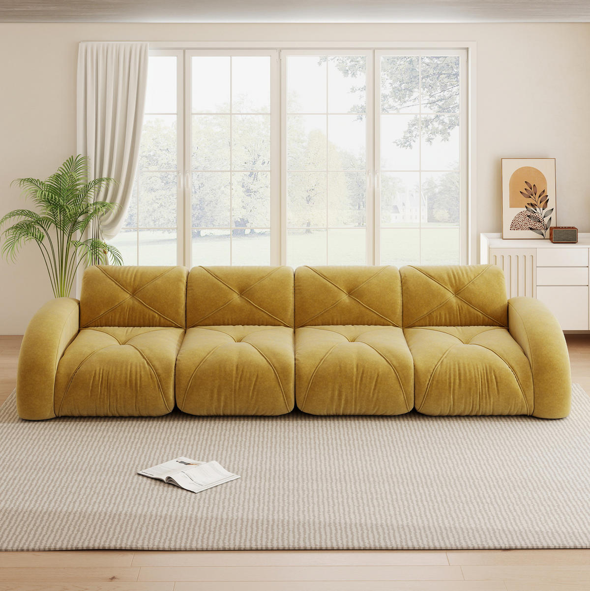SOFA modular 4-Sitzer Chenille Yellow - Gelb, Kunststoff (95/76/358cm) - Meubliv