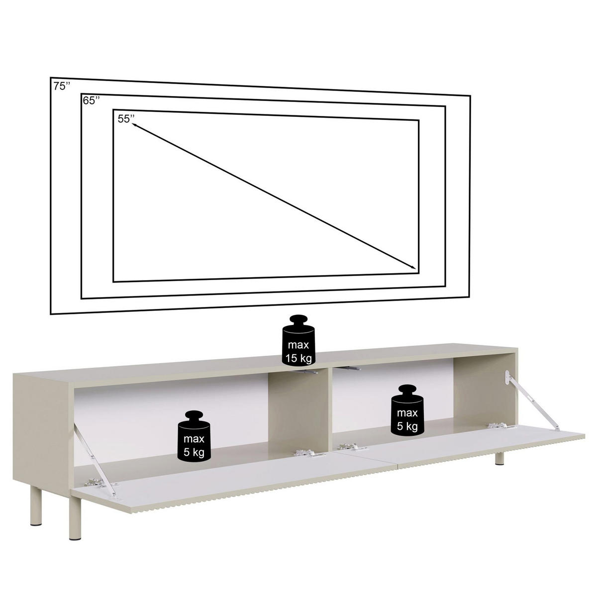 TV stolík Veldio New Greige 175/46/32 cm - taupe, kov/kompozitné drevo (175.6/46.5/31.6cm) - Selsey