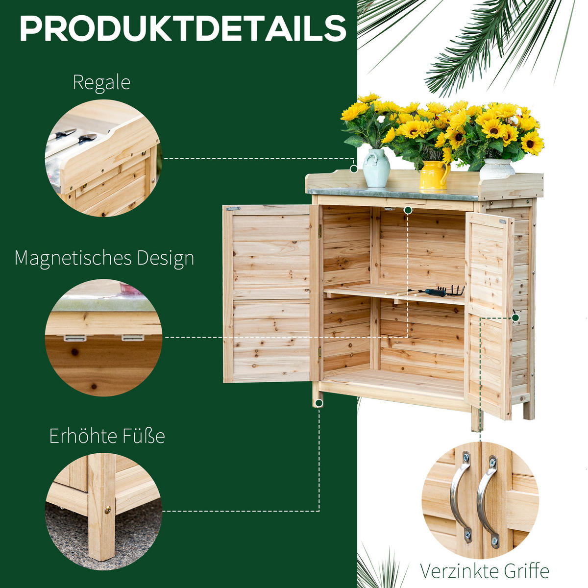 GARTENKOMMODE 83/92/40 cm Natur aus Holz mit Arbeitsplatte - Naturfarben, Holz (40/92/83cm) - OKMYHOME
