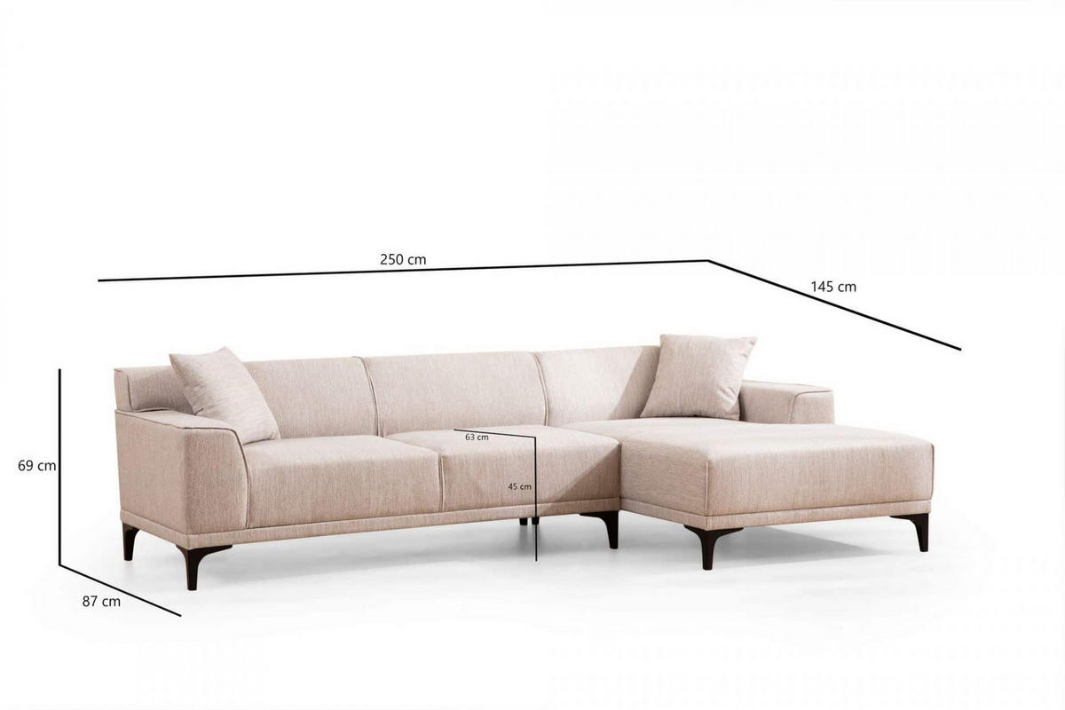 ECKSOFA modern inklusive Zierkissen - Beige/Schwarz, Holz/Kunststoff (145/250cm) - myHomelando
