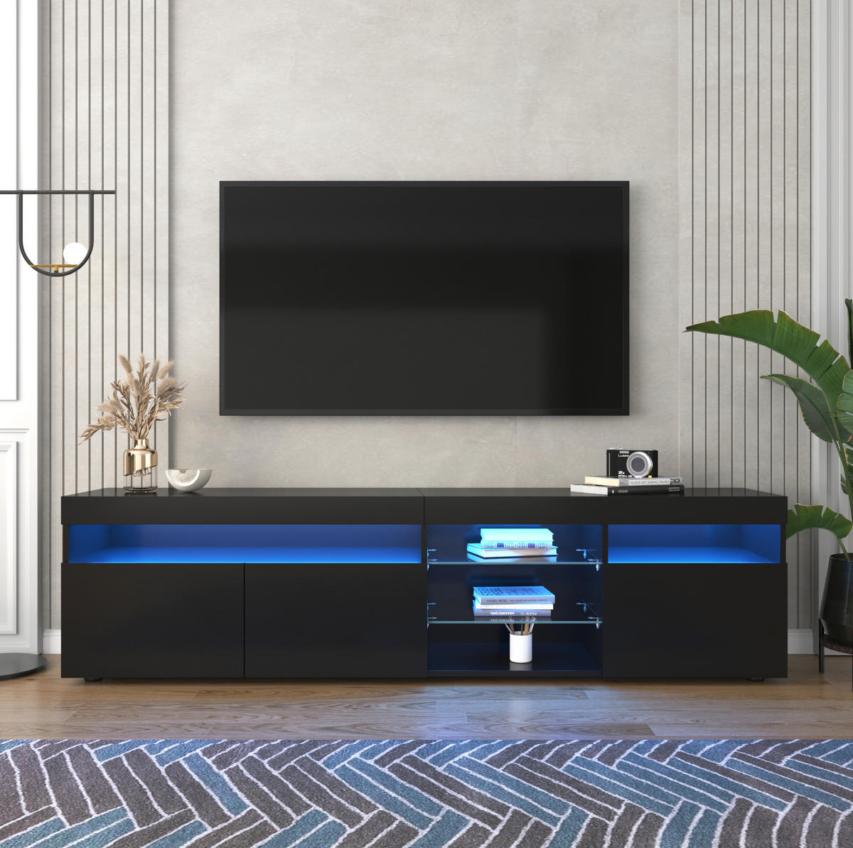 TV-ELEMENT mit LED-Beleuchtung 180 x 35 x 48 cm MDF Black - Schwarz, Holzwerkstoff (35/48/180cm) - Beauniv