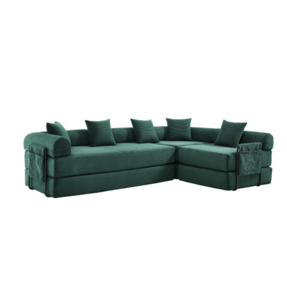 ECKSCHLAFSOFA Modulsofa,Fünfsitzer mit Schlaffunktion,kombinierbar,Cord,Grün - Grün, Textil (270/180cm) - LVHOM