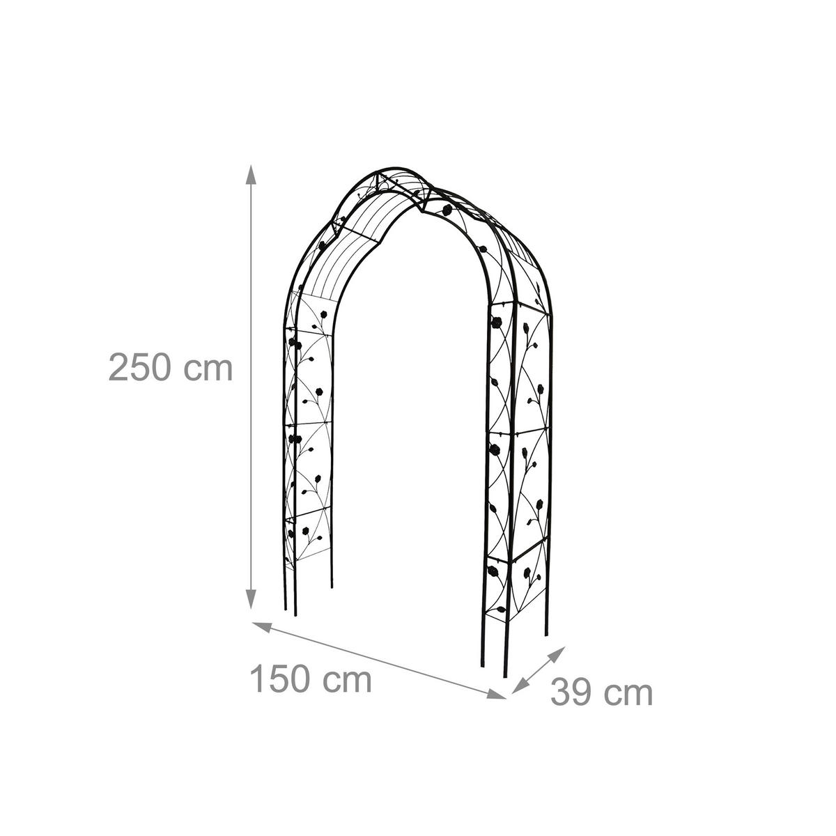 OBLÚK ruží - čierna, kov (150/250/39cm) - Relaxdays