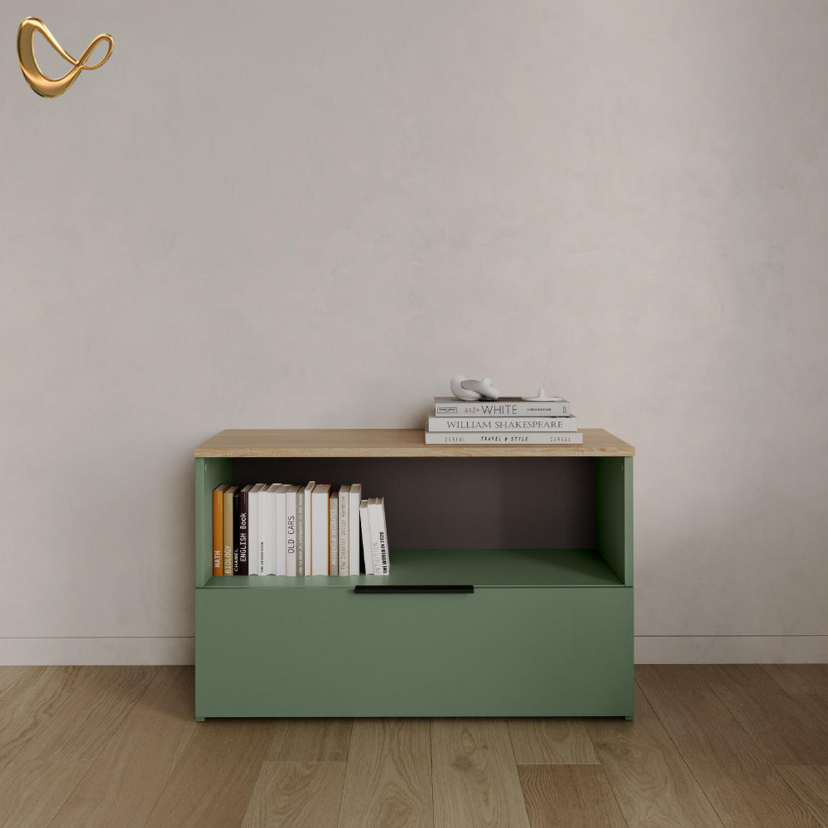 KOMMODE Piave Grün mit 1 geschlossenem Fach - Grün, Holzwerkstoff (80/50/40cm) - Livinity®