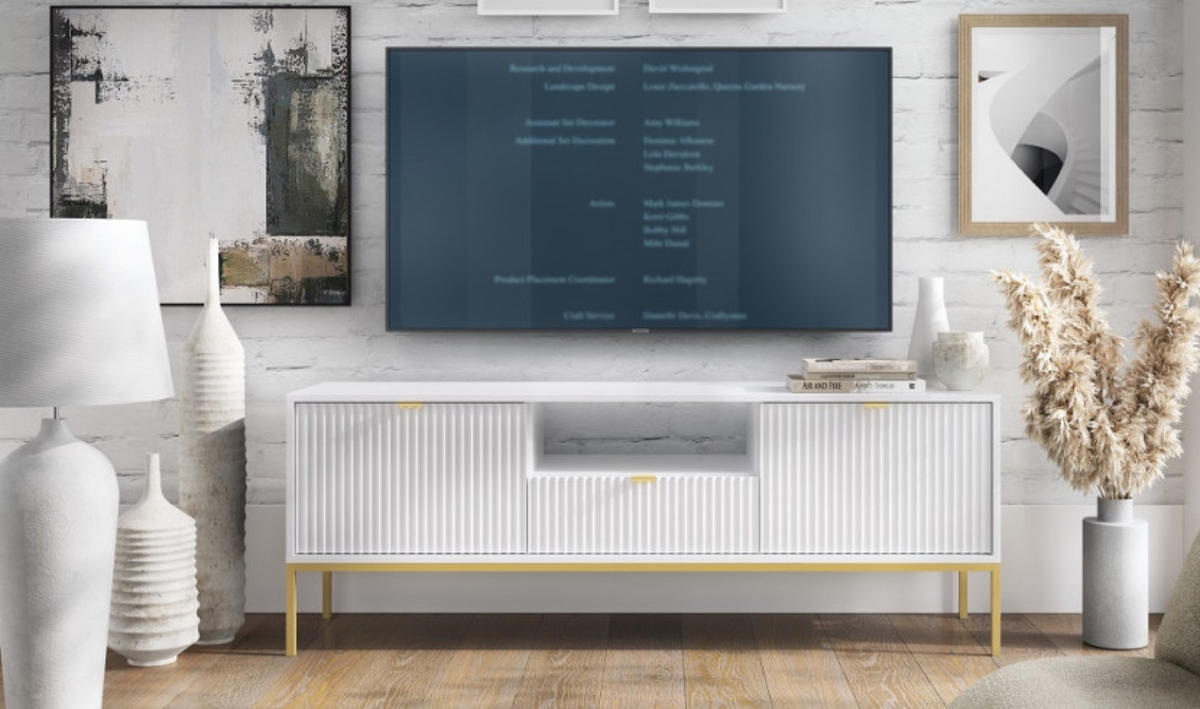 TV-LOWBOARD Weiß NEW Goldfarben - Weiß, Holzwerkstoff (154/56/39cm) - Sepro Meble