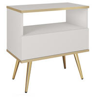 NACHTTISCH 54 cm Rodi mit Schublade auf Beinen, Weiß + Gold - Goldfarben/Weiß, Holz (54/59/39cm) - Emporius