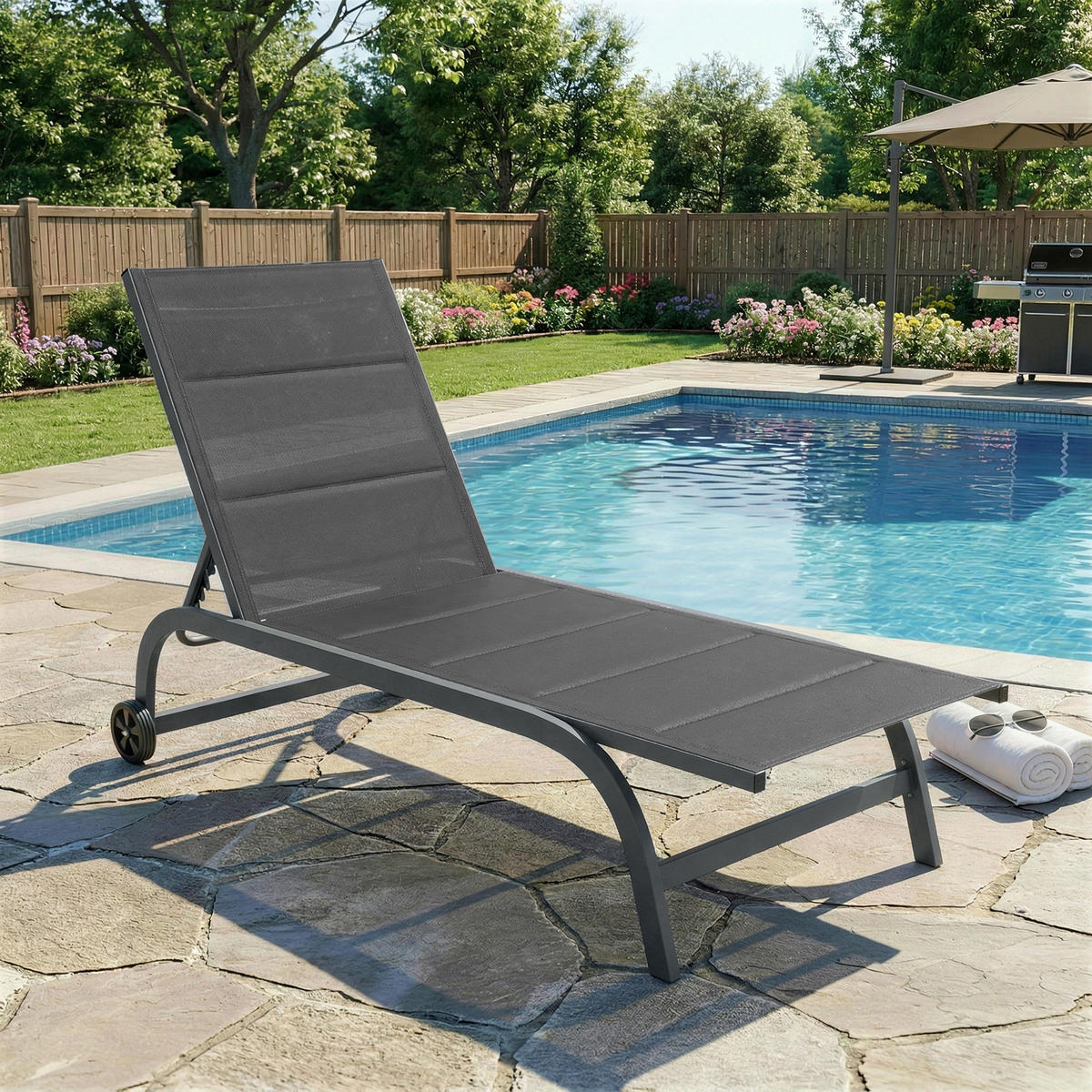 SONNENLIEGE Aluminium Dunkelgrau - Dunkelgrau, Textil/Metall (62/94/165cm) - Outsunny