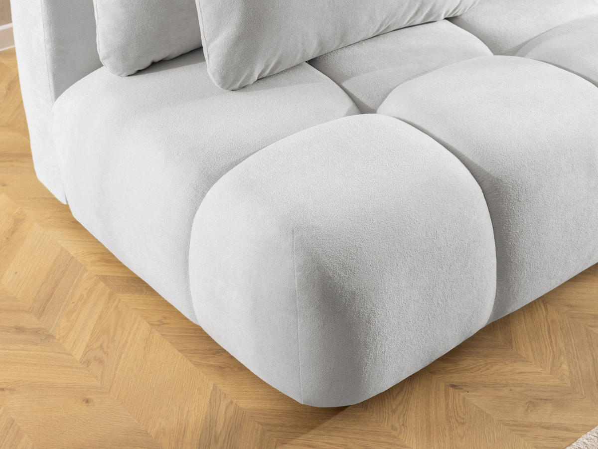 ROZKLÁDACÍ POHOVKA Belluno z kvalitní světle šedé plyšové potahové látky s úložným prostorem a hlubokým prošíváním v designu Bubble. - černá/světle šedá, dřevo/textil (205/87/105cm) - S-Style