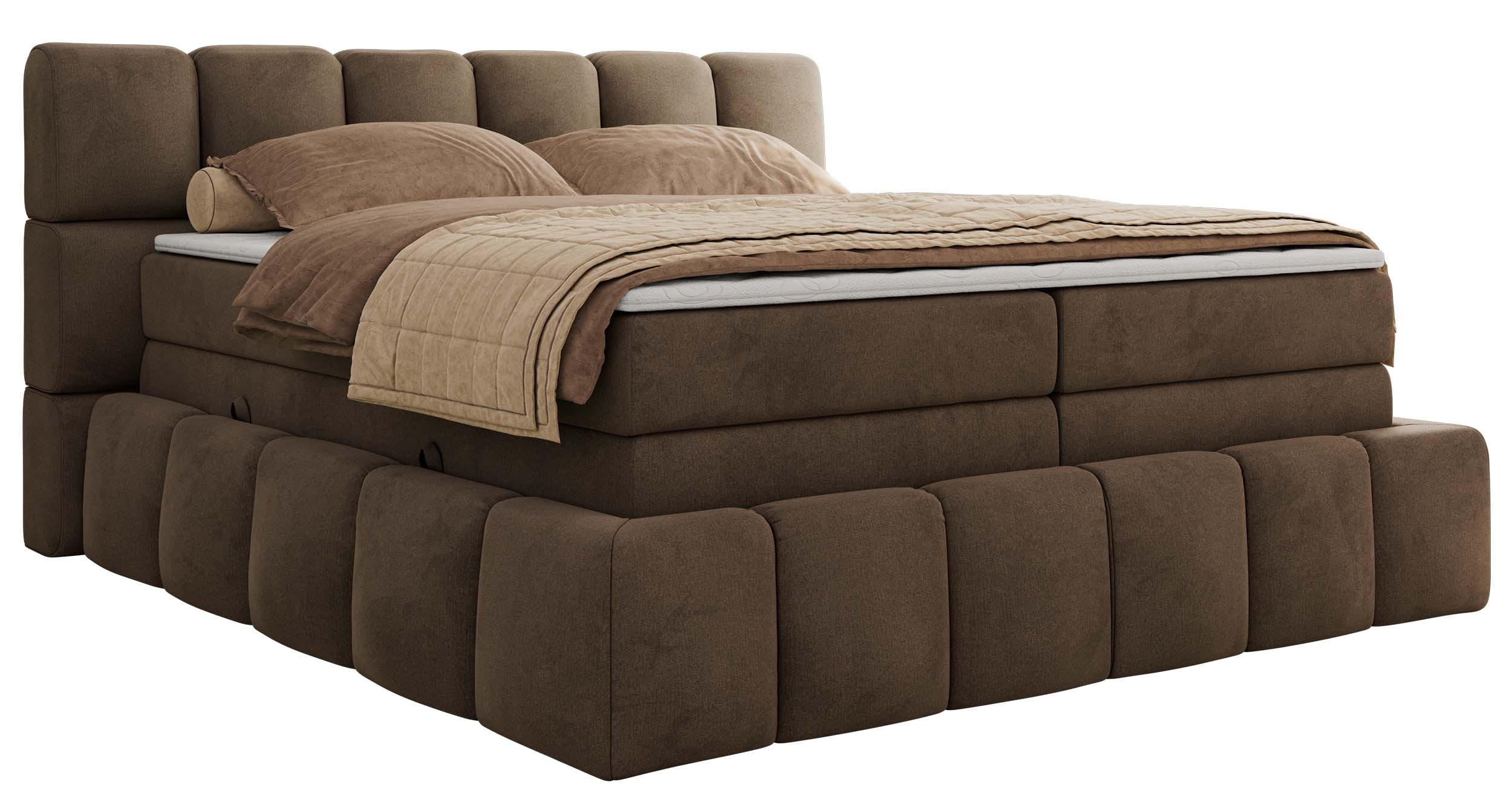 BOXSPRINGBETT NIRA KING 180/200 Braun Velvet - H3 - Braun, Holz/Textil (180/200cm) - MKS
