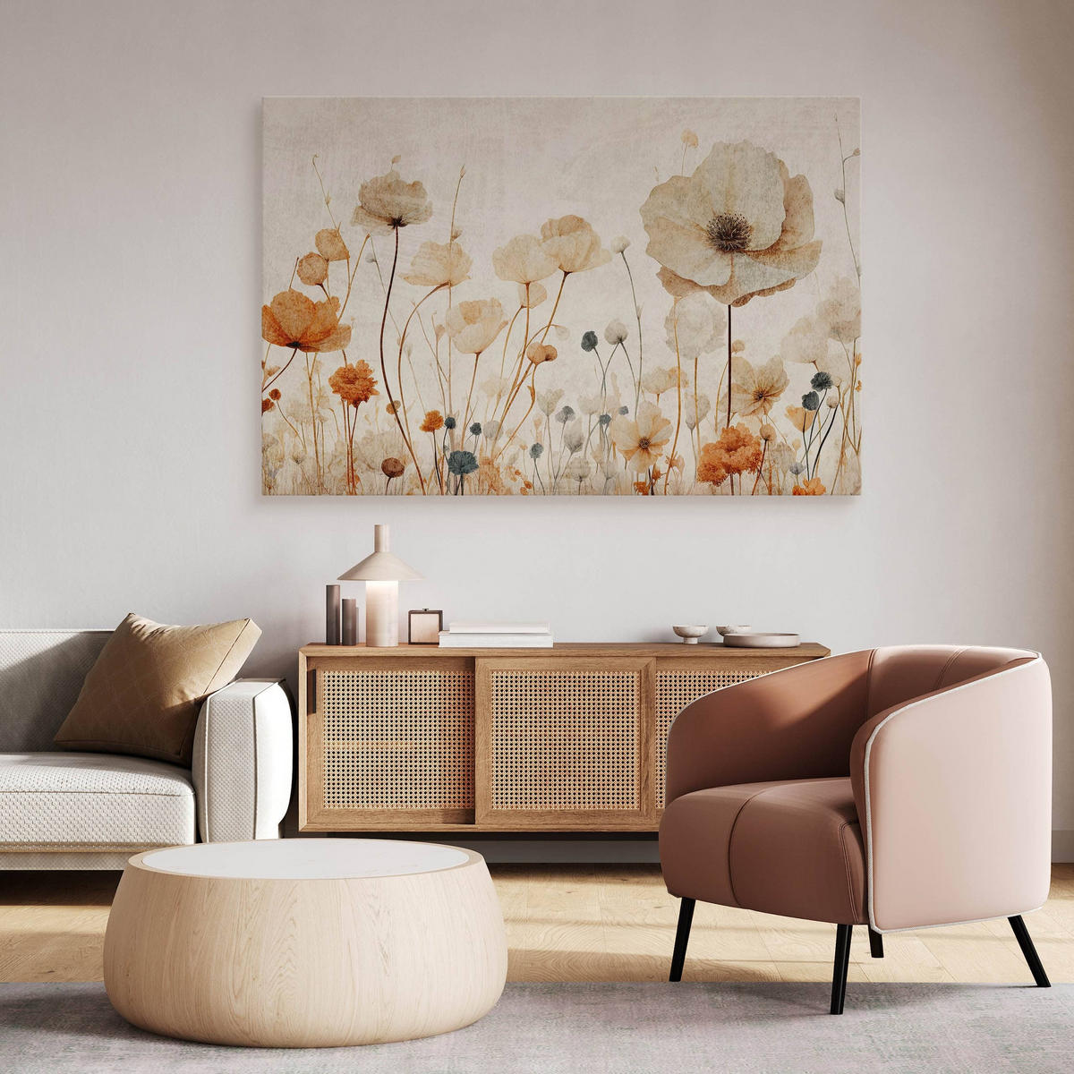 LEINWANDBILD Feldblumen Pflanzen Natur Retro 90/60 cm - Beige/Braun, Textil (90/60cm) - Muralo