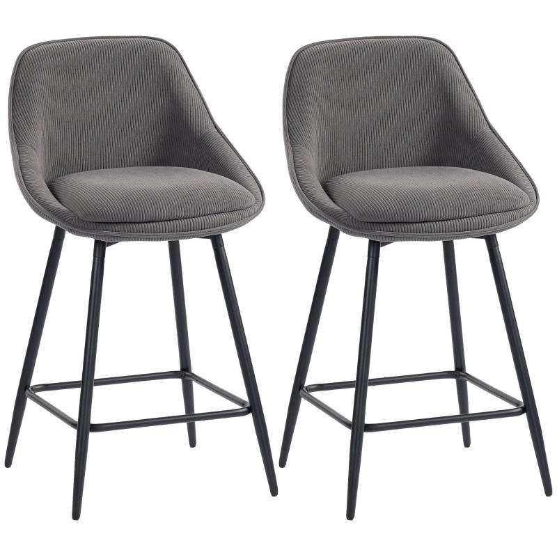 BARHOCKER DE-36052 2er Set mit Cordbezug und Stahlbeinen Grau - Grau, Metall (49/88/52cm) - ComfortXL