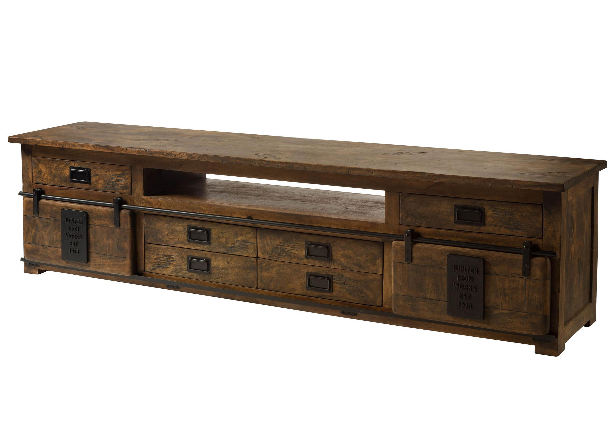 TV-BOARD Mango 240x50x60 braun lackiert RAILWAY #456 - Braun, Holz (240/60/50cm) - Massivmoebel24