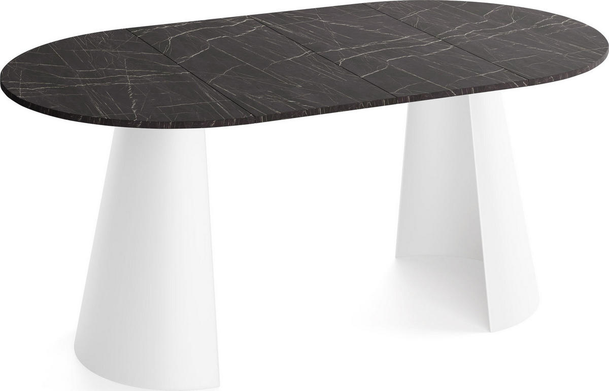 ESSTISCH Lamio runder ausziehbarer, Marmor Schwarz 120-200/120/76 cm - Anthrazit/Schwarz, Holzwerkstoff/Metall (120/196/76cm) - WFL GROUP