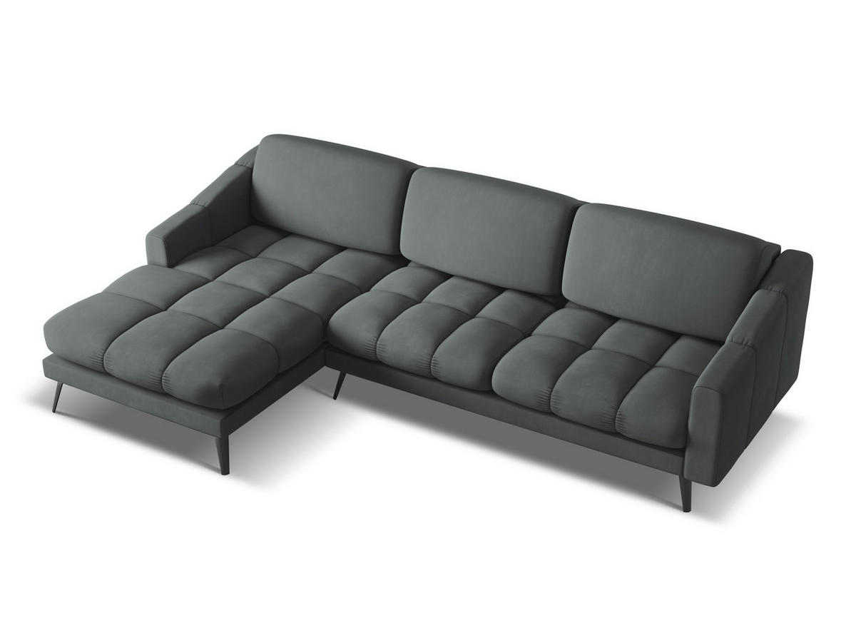 ECKSOFA Links Chenille Stoff Grau - Schwarz/Graphitfarben, Textil/Metall (160/264cm) - Makamii