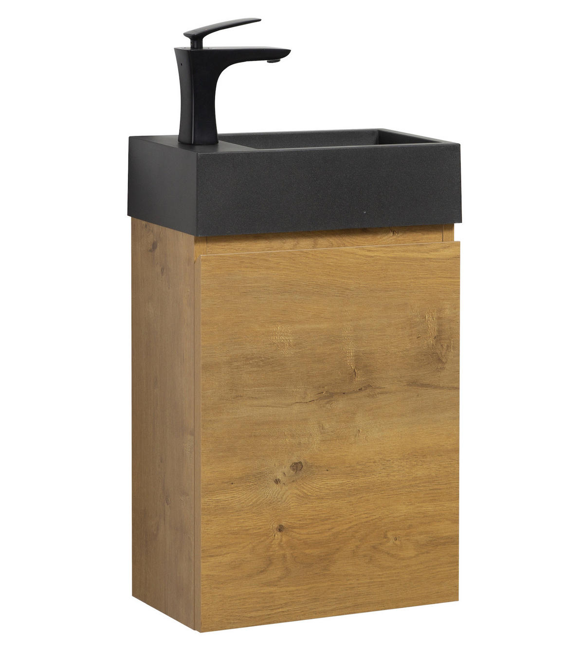 GÄSTE-WC-MÖBELSET Angela 2 Teile Eiche - Schwarze Waschbecken - 40 x 22 x 64 cm - Eichefarben/Schwarz, Holz (40/52/22cm) - Badplaats
