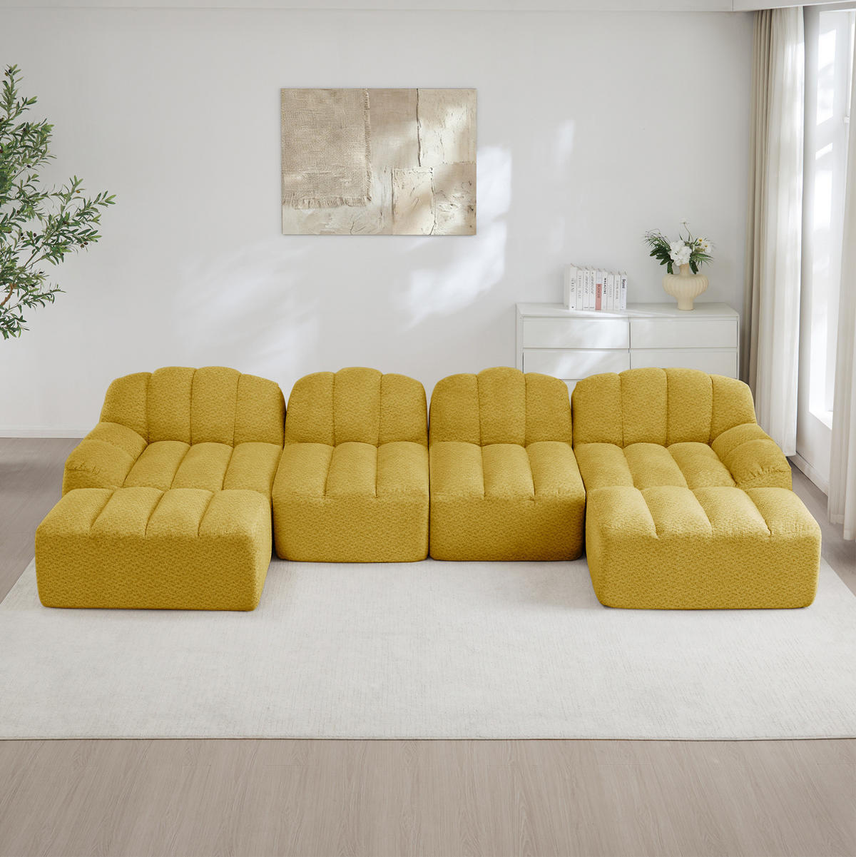 SOFA modulares Ecksofa U-Form 4-Sitzer Gelb - Gelb, Kunststoff (165/79/366.1cm) - Meubliv