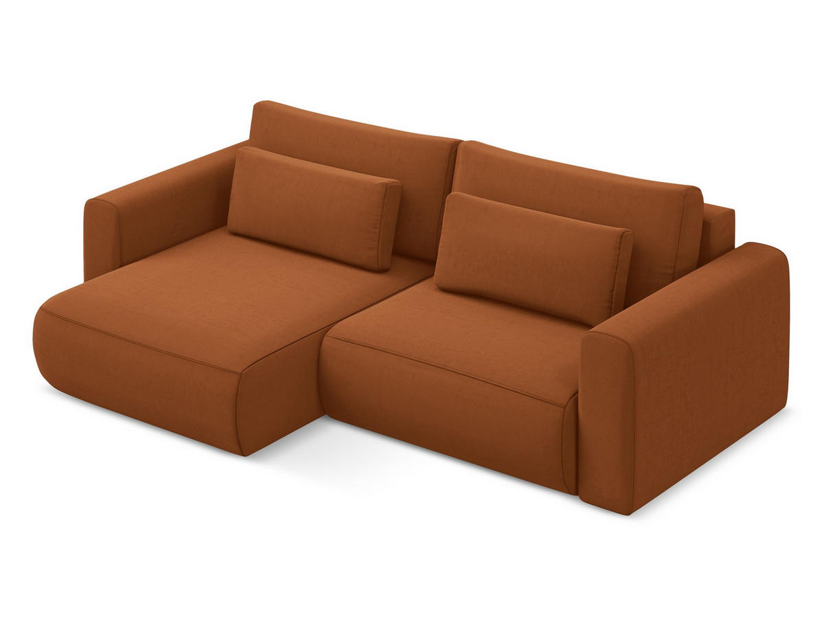 ECKSOFA mit Schlaffunktion Samt Stoff Orange - Terra cotta/Schwarz, Kunststoff/Textil (149/240cm) - Makamii