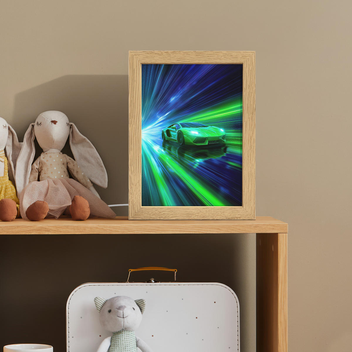 NACHTTISCHLAMPE Geschwindigkeit - Leicht - Sportwagen - Grün 15x20 cm - Grün, Holzwerkstoff (8/15/20cm)