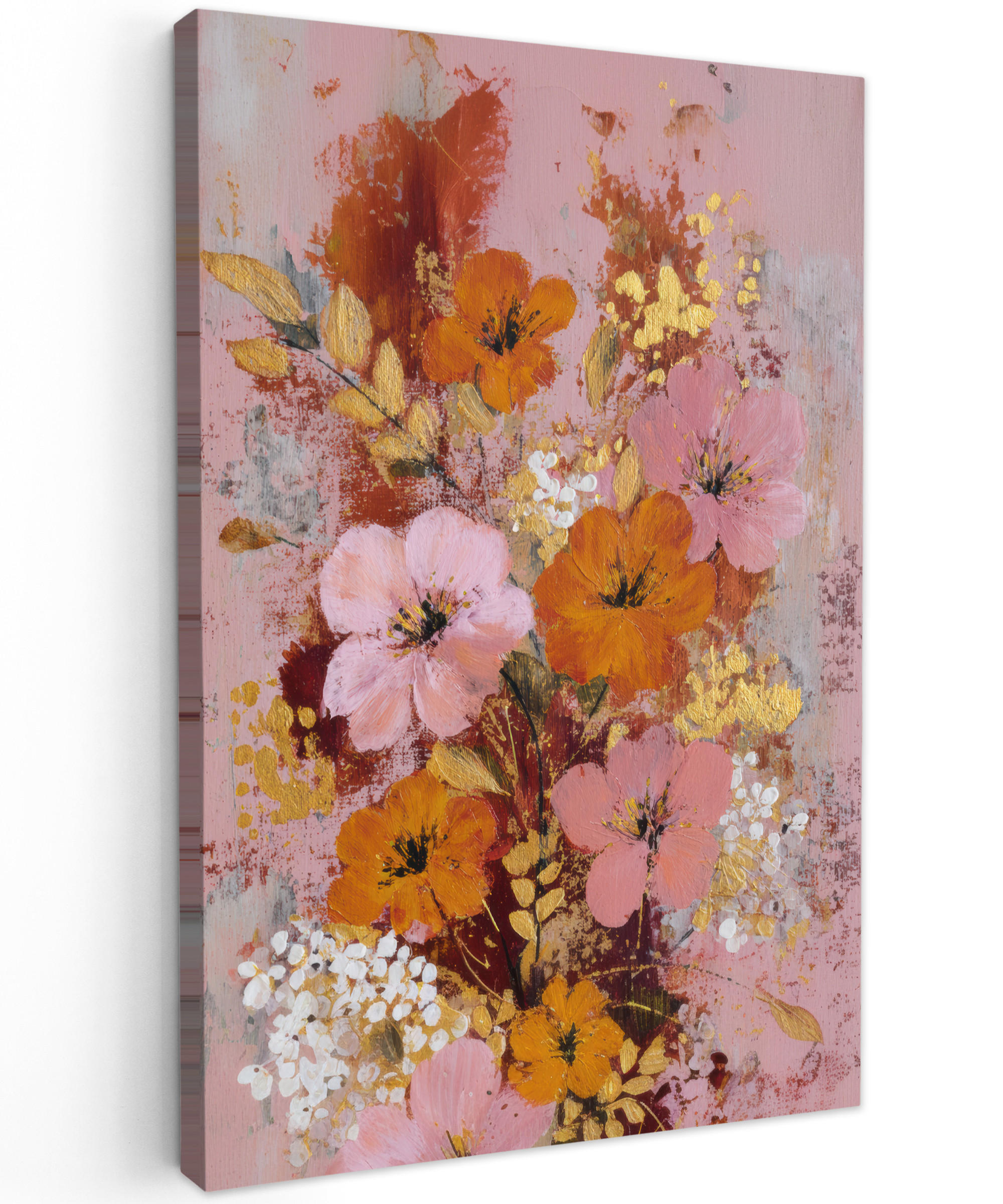 LEINWANDBILD Malerei - Blumen - Rustikal - Rosa Deko Groß 90x140 cm - Altrosa, Textil (90/140cm) - MuchoWow