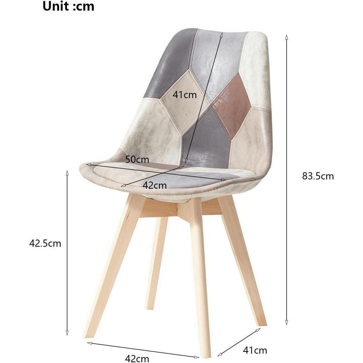 ESSZIMMERSTUHL 2-teiliges Set Patchwork Hellbraun Massivholzbeine - Multicolor, Textil (49/83/42cm)