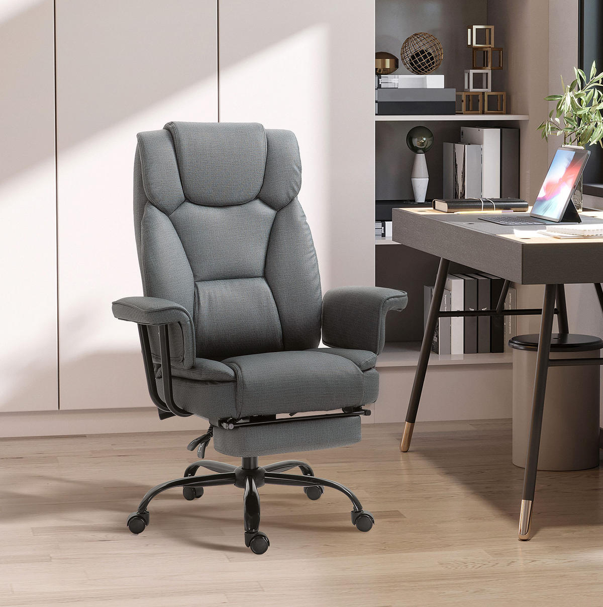 DREHSTUHL 68/80/120–126 cm grau aus Stahl mit Kunstleder und 150° Liegefunktion - Grau, Metall (80/126/68cm) - OKWISH