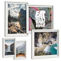 BILDER SET 5er Set - 50x50 cm & 20x30 cm & 40x60 cm Weißer Rahmen - Wasserfall Bergreise Natur - Weiß, Kunststoff (40/60cm) - TULUP