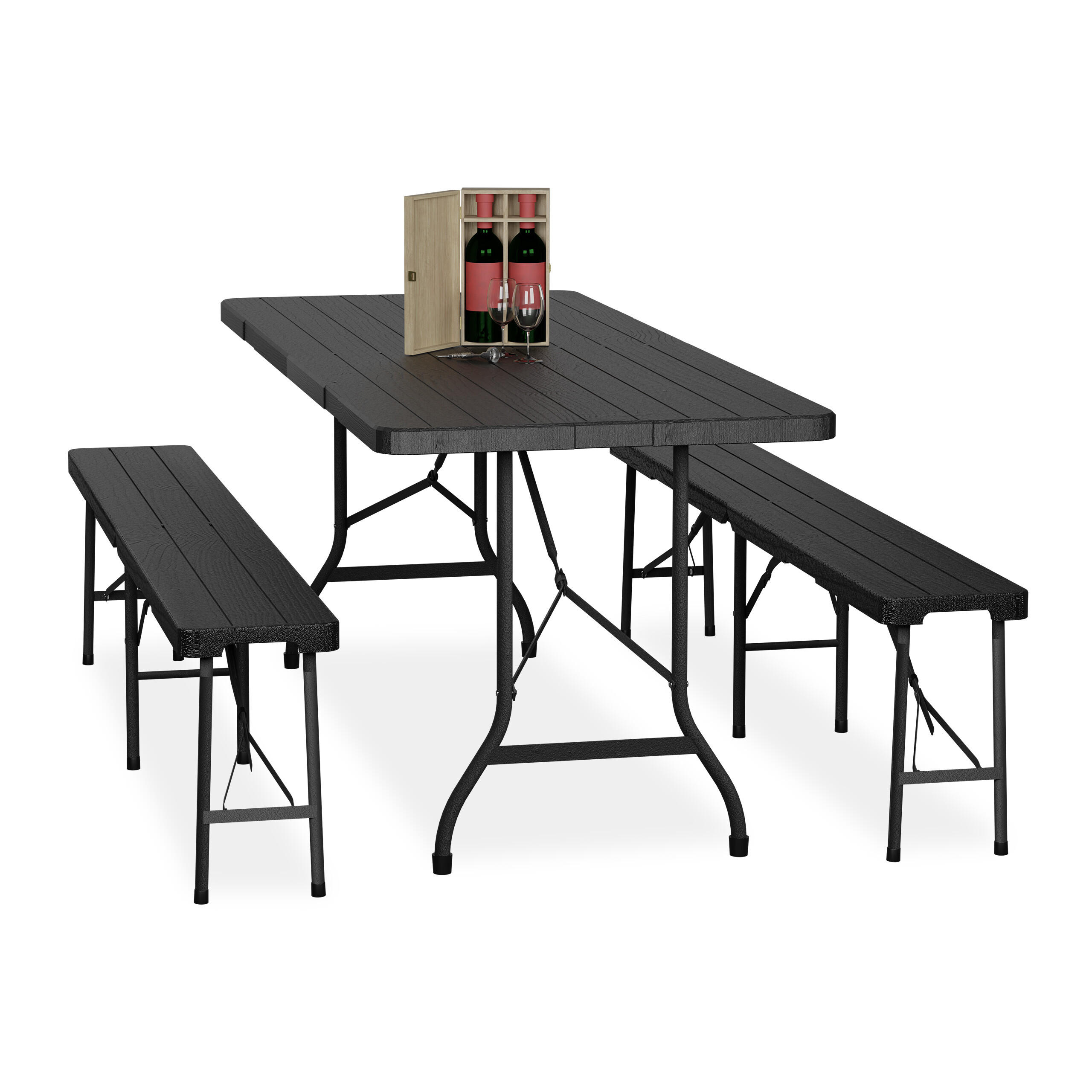 BIERZELTGARNITUR 3-tlg. - Schwarz, Kunststoff/Metall - Relaxdays
